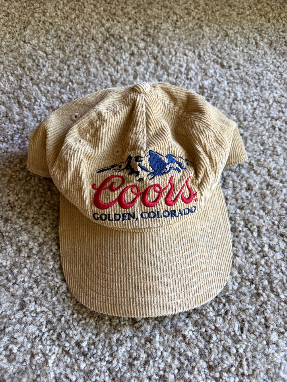 Vintage Coors Light Beige Corduroy Hat - Golden, Colorado Logo